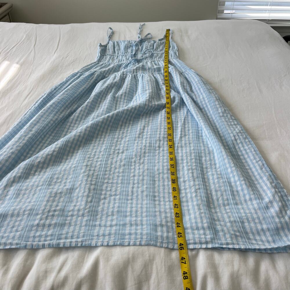 Sim & Sam Blue White Gingham Smocked Double Bow Tie Midi Dress Size Medium - Picture 7 of 12